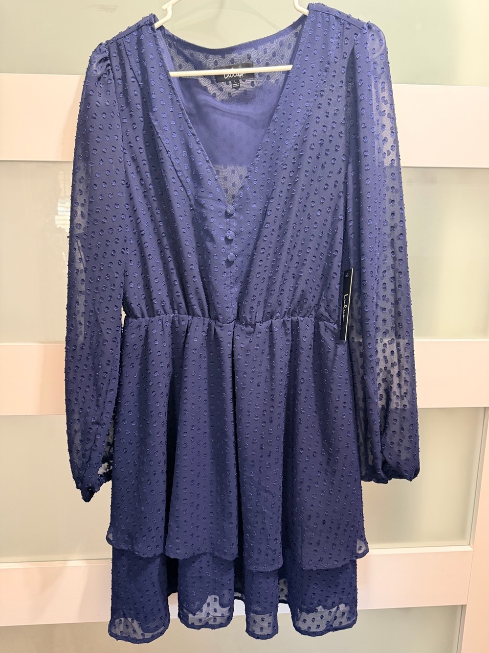 Lulu's Periwinkle Swiss Dot Long-Sleeve Tiered Dress